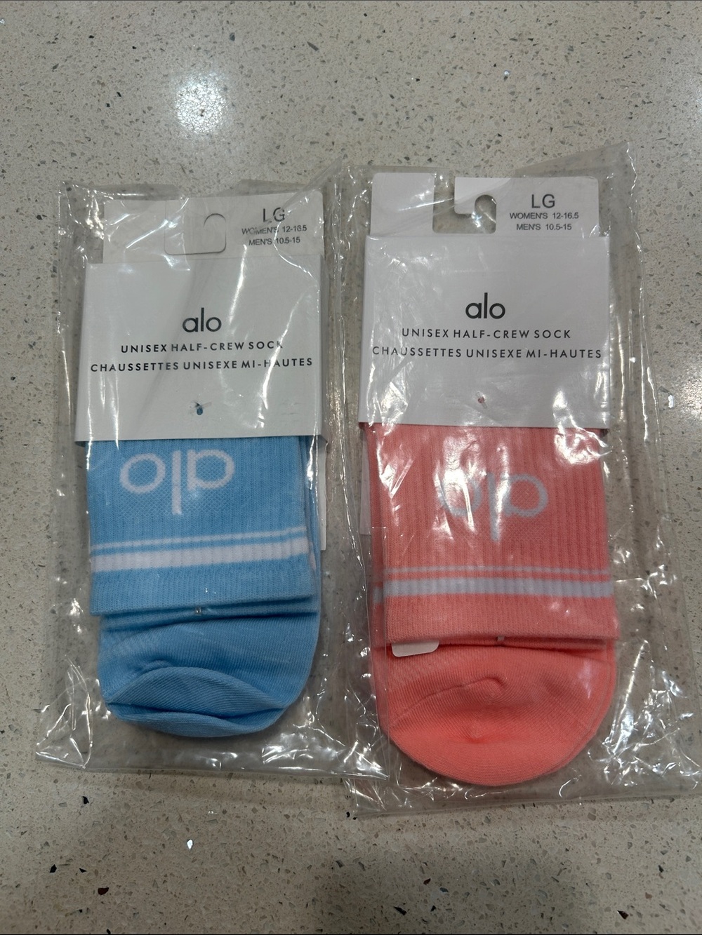 ALO Yoga Unisex Half-Crew Socks — Light Blue & Coral